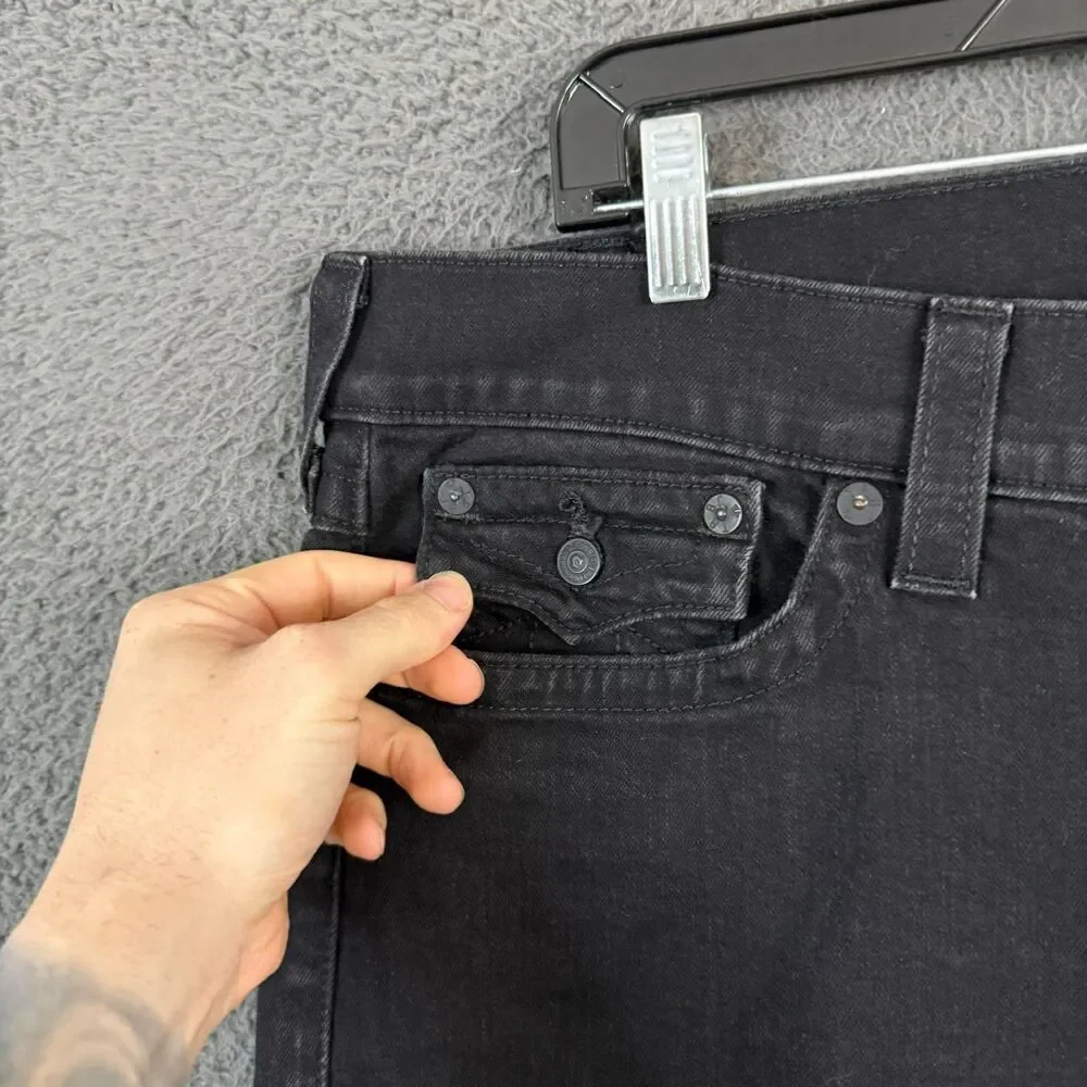 True Religion Jeans Mens 42x31 Black Ricky Relaxed Straight Fit Stretch Denim
